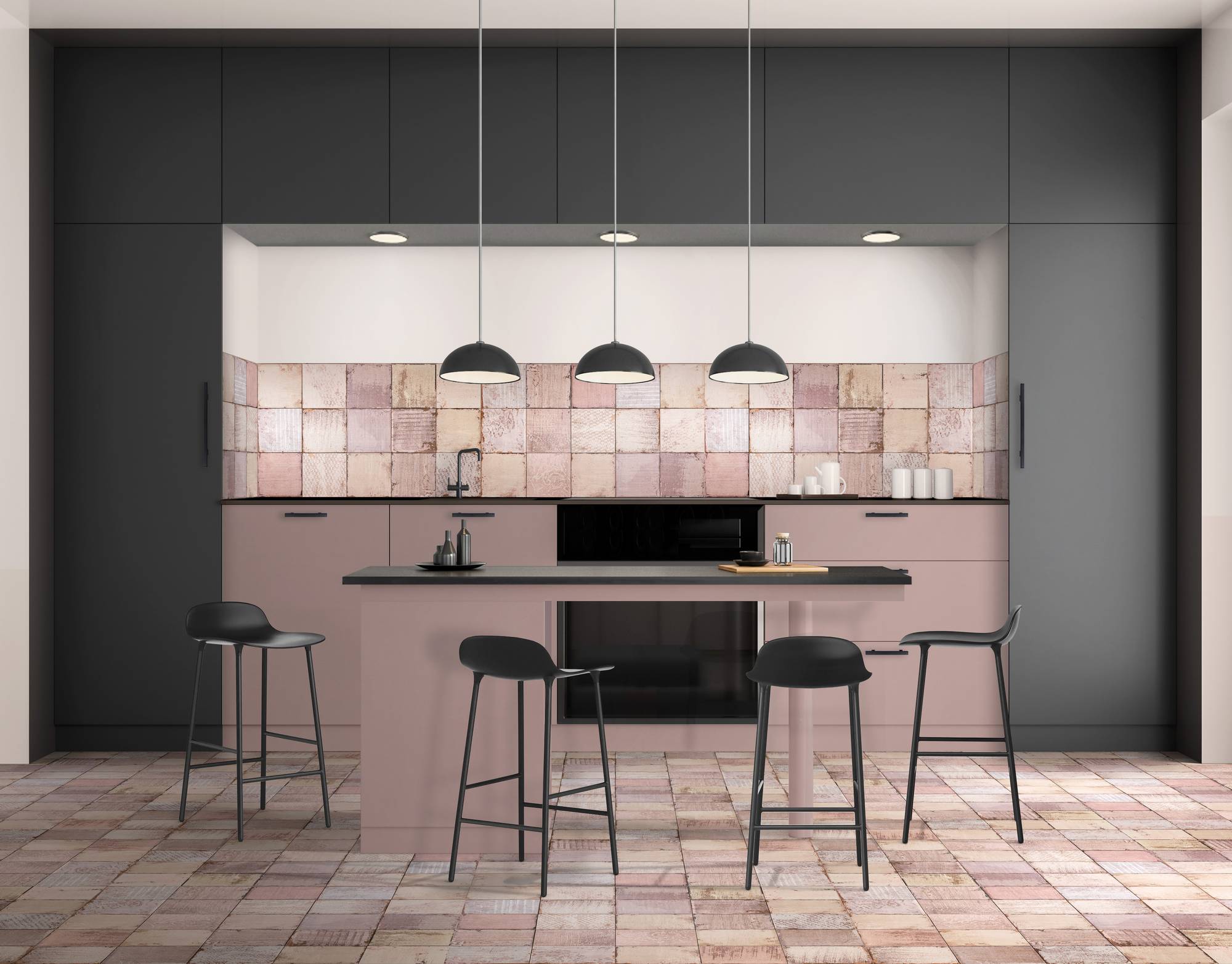Modern bright kitchen interior. Minimalistic kitchen design with