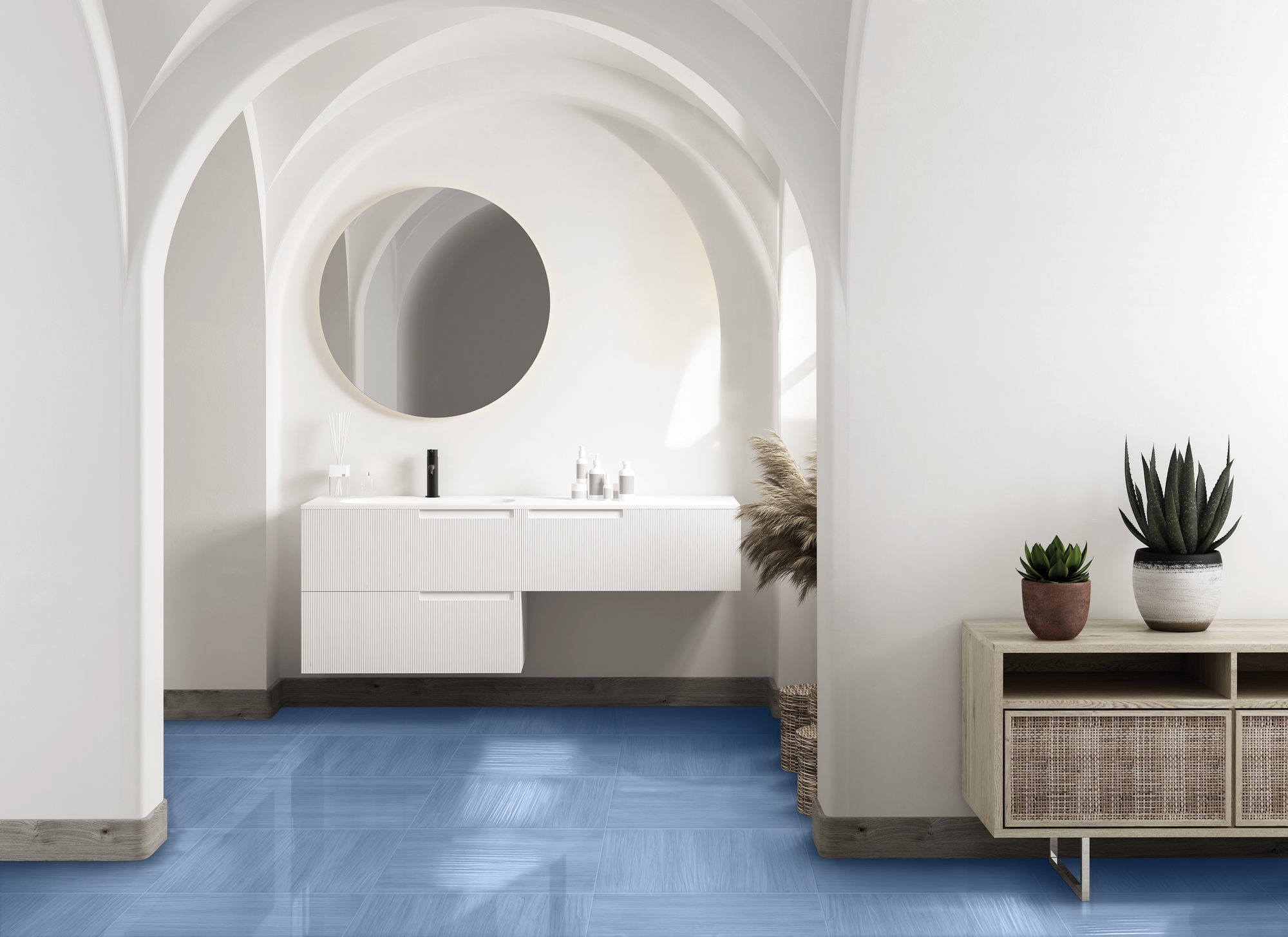Modern,Mid,Century,And,Minimalist,Bathroom,Interior,,White,Decor,Concept,